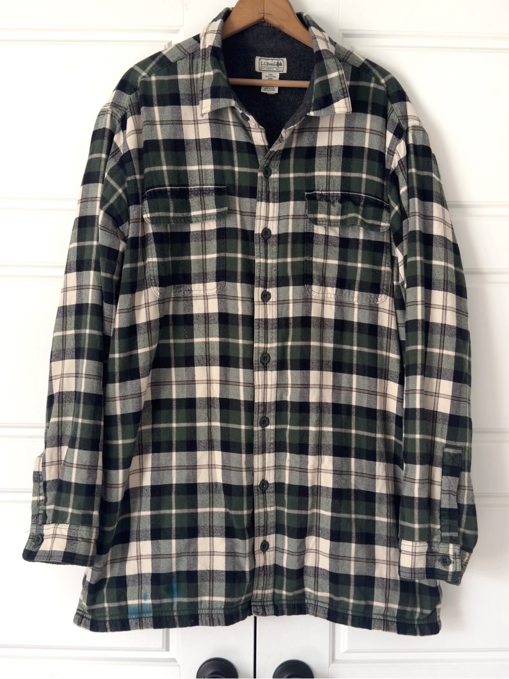 Vintage LL Bean Fleece Lined Flannel Shirt Jacket Mens XLT Plaid Shacket Outdoor